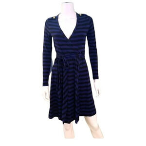 ♻️Banana Republic Royal Blue with Black Stripes Wrap Dress Size XS Petite